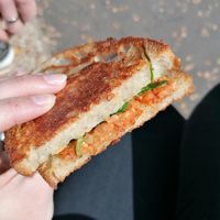 Vegan chorizo, tomato and lettuce toastie at Wells Deli in Wells-next-the-sea