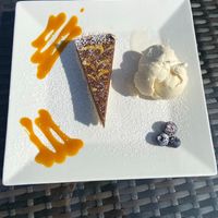 Vegan and gluten free chocolate orange torte  at Dunstanburgh Castle Hotel in Alnwick