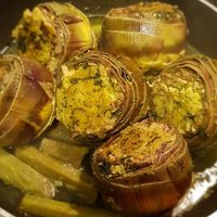 Stuffed artichokes at The Rolling Pin Cooking School in Padua