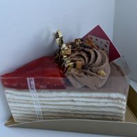 Strawberry and chocolate mille crepe  at The Vegan Marshmallooow in Tokyo