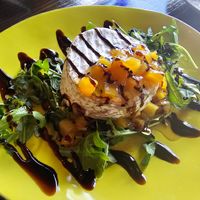 Warm 'brie' with house-made mango chutney and balsamic drizzle (gluten free) at Ka Papa Cuisine in Sarasota