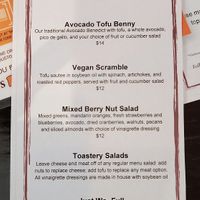 The vegan menu at Famous Toastery in Ashburn