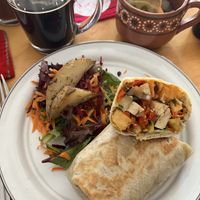 Vegano wrap with coffee and pickled vegetables   at Calmate Cafe in Puerto Vallarta