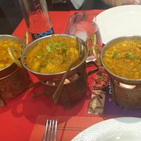 Chana masala (spelt chole on the menu), bombay aloo and tarka dahl. They all bad the exact same sauce and spice, but tasted nice nevertheless. at Indian Delights in Lanzarote