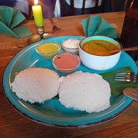 Idli, chutneys, sambar and Cobra beer. at Mahadosa in Hamburg