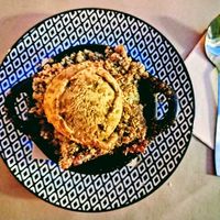 Delicious fruity crumble with tasty vegan ice cream for dessert. at Parsley and Thyme in Silves