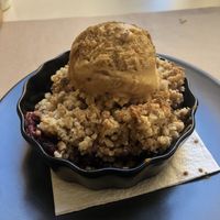 Apple crumble with vegan ice cream  at Parsley and Thyme in Silves
