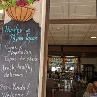 Three outside of the shop. There is a vegan menu, and also a daily list on a chalkboard of the many dishes available, many of which were vegan 😀 at Parsley and Thyme in Silves