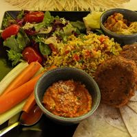 I opened for the Middle Eastern Plate, which was amazing; I couldn't finish it all. If we were to be here more than just the day, we would absolutely return! at Parsley and Thyme in Silves