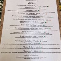 Menú, only 2 dishes are not vegan   at Parsley and Thyme in Silves