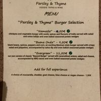 Burger menu  at Parsley and Thyme in Silves
