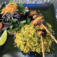 Skewers with couscous and salad. Yum!   at Parsley and Thyme in Silves