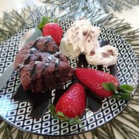 Chocolate brownie, ice cream, strawberries, chocolate sauce...omg so tasty! at Parsley and Thyme in Silves
