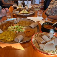 Injera with 4 different vegan dishes. at Semai in Amsterdam