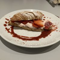 Warm stuffed croissant with strawberries, strawberry mousse and sauce - sublime   at Slice + Dice in Norwich