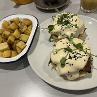 Tofu Florentine and fried potatoes  at Slice + Dice in Norwich
