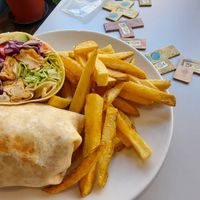 Tofu wrap and chips at Slice + Dice in Norwich