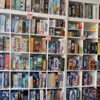 Array of board games at Slice + Dice in Norwich