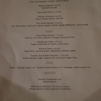 Vegan menu.  Food was superb at The Abinger Hatch in Dorking