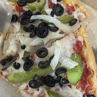 Vegan pizza with GF crust! peppers, onions, & olives  at Pizzeria Bacio Ristorante in Poughkeepsie