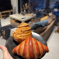 Cruffin and strawberry croissant  at La Pâtisserie Vegan - Les Saveurs De La Bastille in Liege