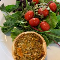 Vegetable pie with salad at The Long Wall Cafe in Korumburra