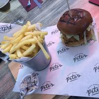 Peri chicken burger and chips at The Woolpack in Wilstead