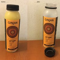 Very ginger-y ginger juice, before drinking and after. at Ginjan Cafe in New York City