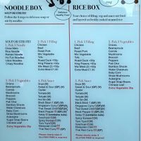 Main menu that you can choose to build your own dish with at Red-Box Noodle Bar in Edinburgh