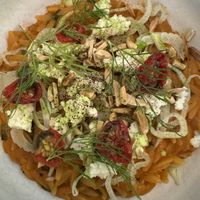 Orzo with vegan ricotta, fennel, tomato  at Bistro Lupa in Copenhagen