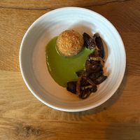 Main course of arancini and barbequed mushrooms at Bistro Lupa in Copenhagen
