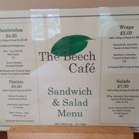 menu at The Beech Cafe in Petersfield