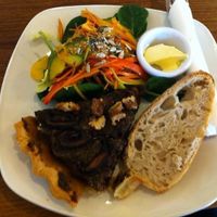 Mushroom and leek tart with salad and artisan bread. at The Beech Cafe in Petersfield