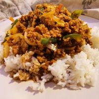 Garlic stir fry with mince at Thai Garden in Galway