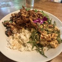 Kakiage tofu poke bowl. Spicy and delicious!   at Island Vintage Wine Bar in Honolulu