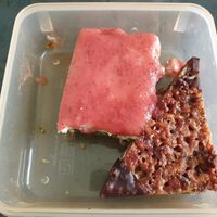 Strawberry-vanilla cake ( tasted like there was pumpkin seeds in the base- a but weird for my taste, and "nussecke" cake with nuts at Kjeks - Schanze in Hamburg