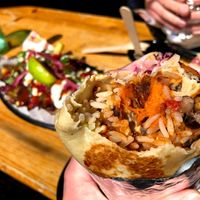 Sweet potato and mushroom chilli burrito at Cantina Carnitas in Hitchin
