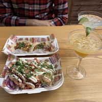 Margaritas and food in the garden  at Cantina Carnitas in Hitchin