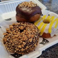 Hobnob, notella and lemon doughnuts at Dee Dees Vegan Cafe in Biggleswade