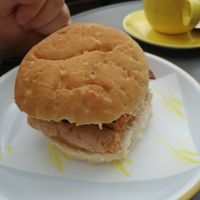 Sausage hash brown rashers bap at Dee Dees Vegan Cafe in Biggleswade