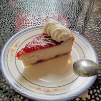 Cheesecake with raspberry at DC Vegan in Washington