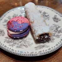 Raspberry caramel macaroon and chocolate chip cannoli at DC Vegan in Washington