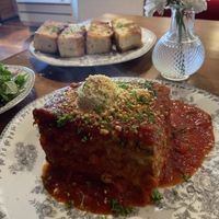 Lasagna and focaccia   at DC Vegan in Washington