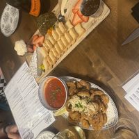 Cheeseboard and king oyster calamari   at DC Vegan in Washington