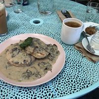 Biscuits and mushroom gravy   at Acorn Community Cafe in Eugene