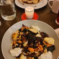 Autumn hash with locally foraged mushrooms (front) forager's pie (back) at Acorn Community Cafe in Eugene