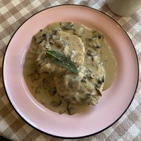 Biscuit & Gravy, a huge biscuit with the best mushroom gravy I’ve had. Pair it with a Happy Camper or other hot drink and you’re all set for a cozy and delicious meal.   at Acorn Community Cafe in Eugene