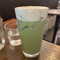 Lavender matcha, divine, a must try  at Acorn Community Cafe in Eugene