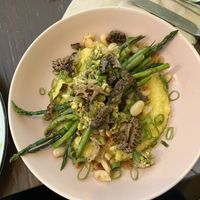 Polenta with wild morels—SO GOOD   at Acorn Community Cafe in Eugene