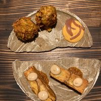 Croquettes and potatoes as starters at Fat Veggies in Barcelona